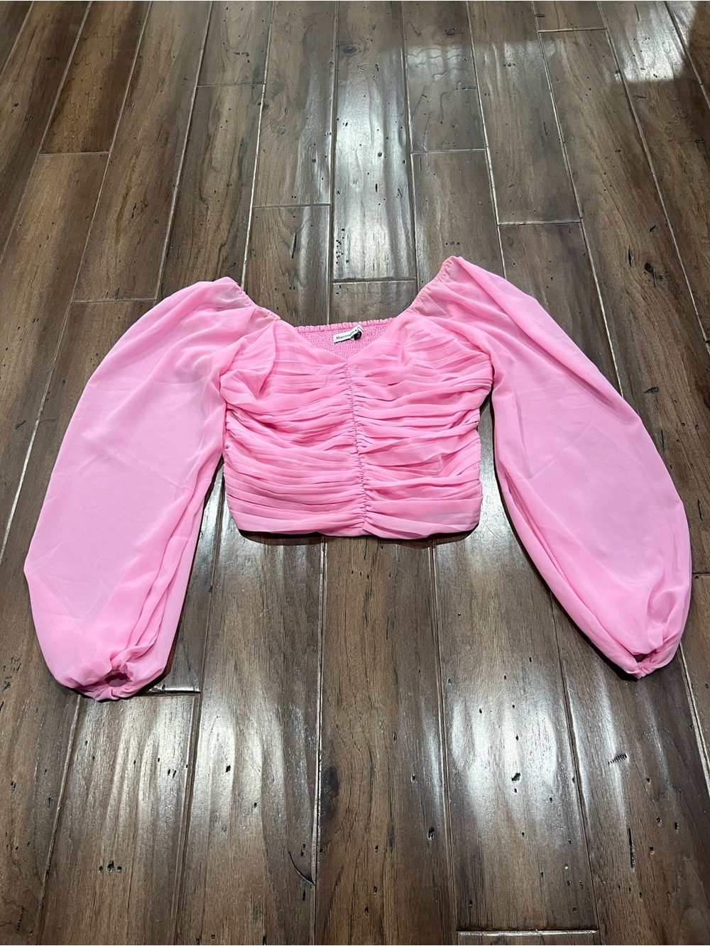 Abercrombie & Fitch Pink Ruched Puff-Sleeve Crop Top